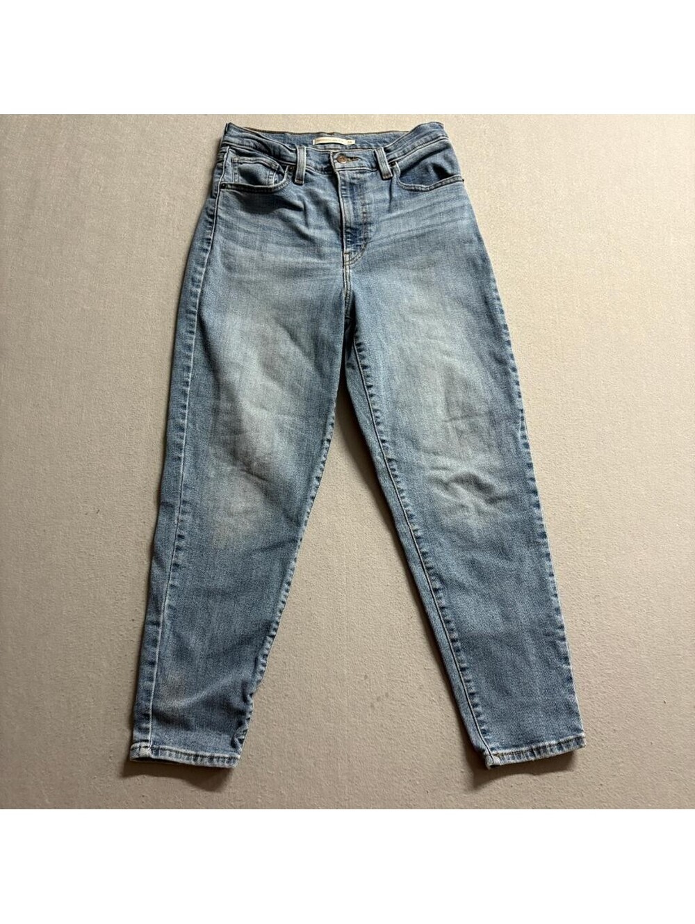 Levis High Waisted Mom Jeans Womens 28 Blue Stretch Denim Tapered Leg W28 L27